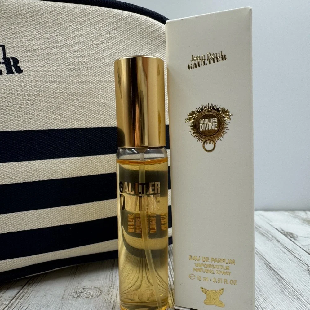 Jean Paul Gaultier Black and Cream Duffel Bag and Gaultier Divine Eau De Parfum